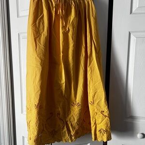 Moon River Yellow A-Line Skirt with Embroidery